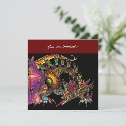 DRAGO violett lila schwarz rot Einladung (Stehend Vorderseite)