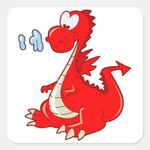 Dragon302 RED CARTOON DRAGON NIEDLICH HAPPY KIDS G Quadratischer Aufkleber