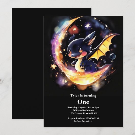 Dragon 1. Geburtstag Einladung (Vorne/Hinten)