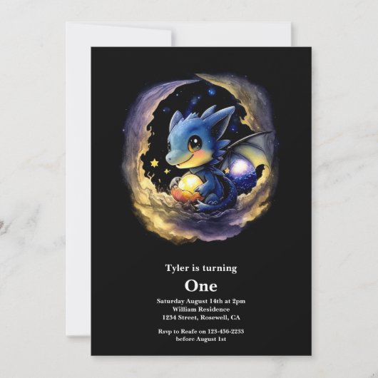 Dragon 1. Geburtstag Einladung (Vorderseite)