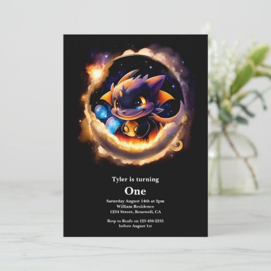 Dragon 1. Geburtstag Einladung (Stehend Vorderseite)