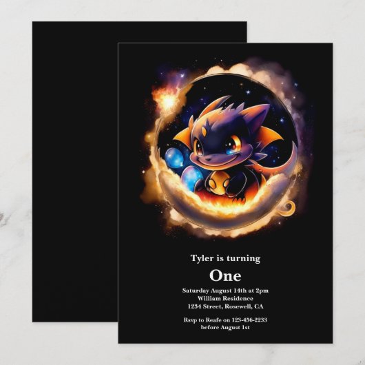 Dragon 1. Geburtstag Einladung (Vorne/Hinten)