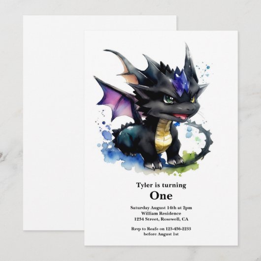 Dragon 1. Geburtstag Einladung (Vorne/Hinten)