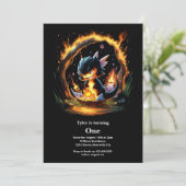 Dragon 1. Geburtstag Einladung (Stehend Vorderseite)