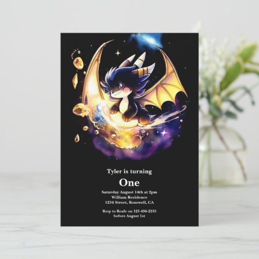 Dragon 1. Geburtstag Einladung (Stehend Vorderseite)