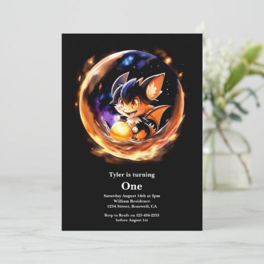 Dragon 1. Geburtstag Einladung (Stehend Vorderseite)