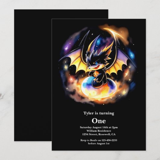 Dragon 1. Geburtstag Einladung (Vorne/Hinten)