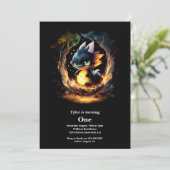 Dragon 1. Geburtstag Einladung (Stehend Vorderseite)