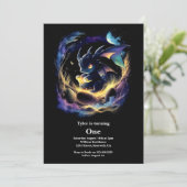 Dragon 1. Geburtstag Einladung (Stehend Vorderseite)