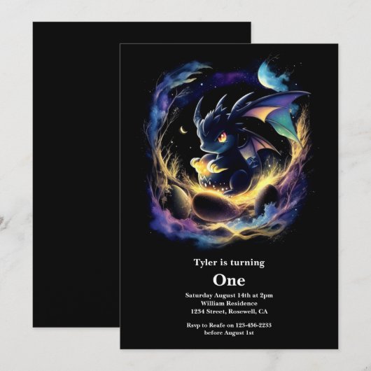 Dragon 1. Geburtstag Einladung (Vorne/Hinten)