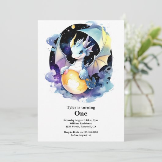 Dragon 1. Geburtstag Einladung (Stehend Vorderseite)