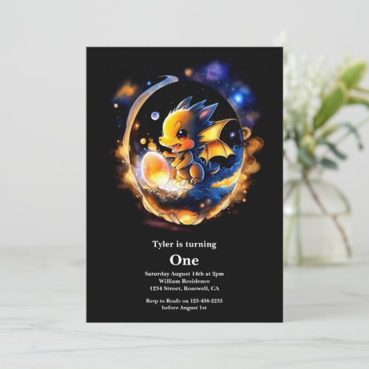 Dragon 1. Geburtstag Einladung (Stehend Vorderseite)