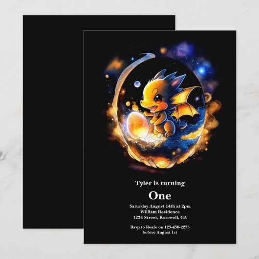 Dragon 1. Geburtstag Einladung (Vorne/Hinten)