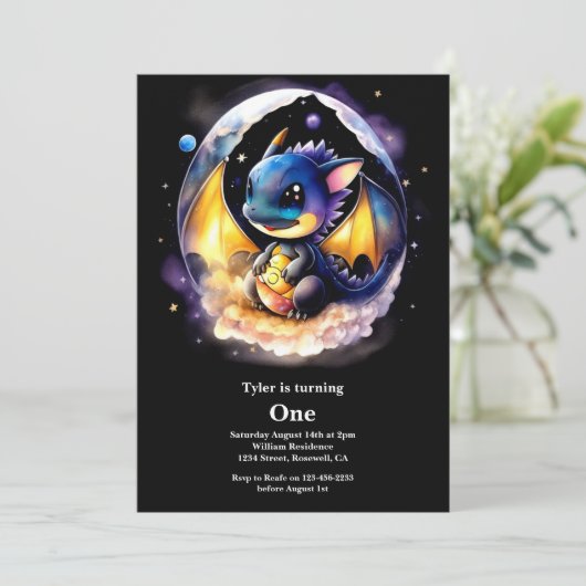 Dragon 1. Geburtstag Einladung (Stehend Vorderseite)