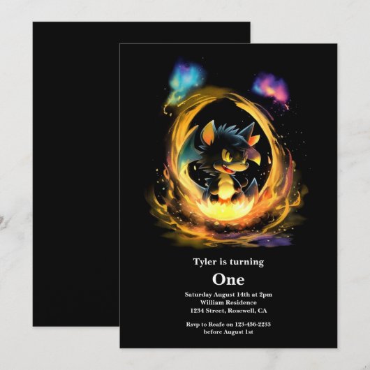 Dragon 1. Geburtstag Einladung (Vorne/Hinten)