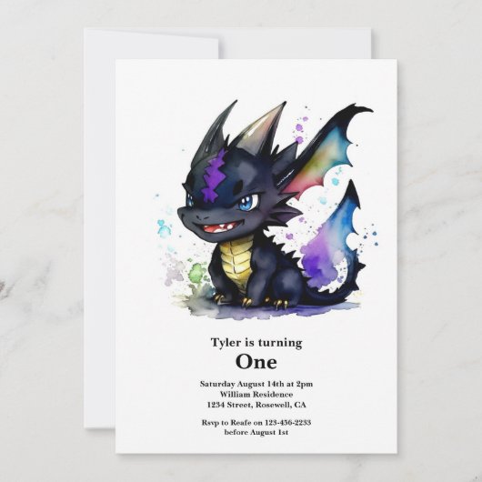 Dragon 1. Geburtstag Einladung (Vorderseite)