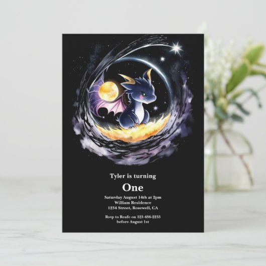 Dragon 1. Geburtstag Einladung (Stehend Vorderseite)