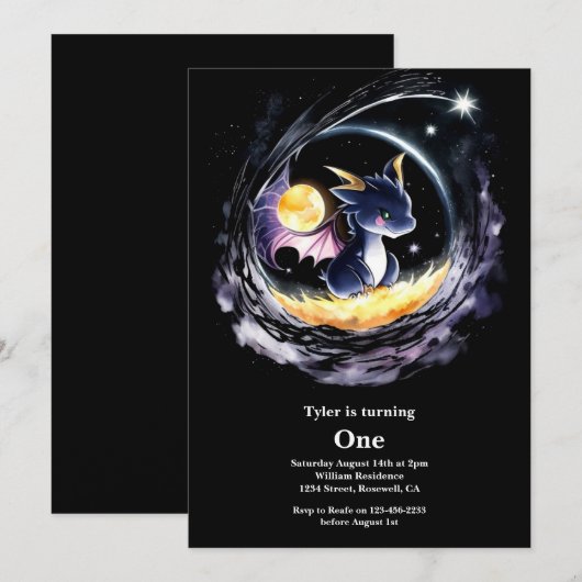 Dragon 1. Geburtstag Einladung (Vorne/Hinten)