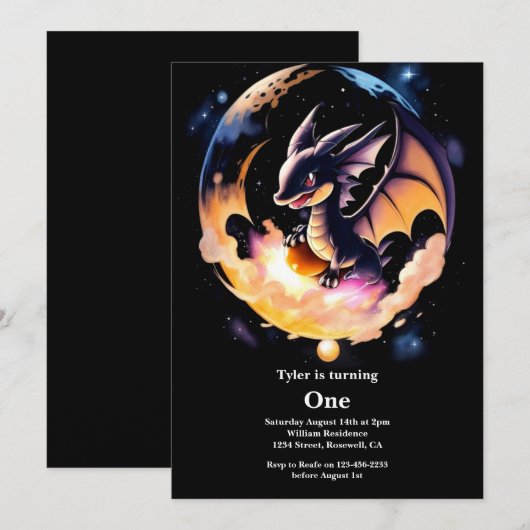 Dragon 1. Geburtstag Einladung (Vorne/Hinten)