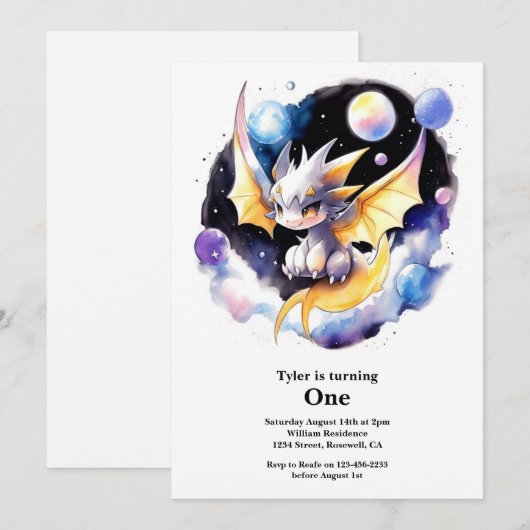Dragon 1. Geburtstag Einladung (Vorne/Hinten)