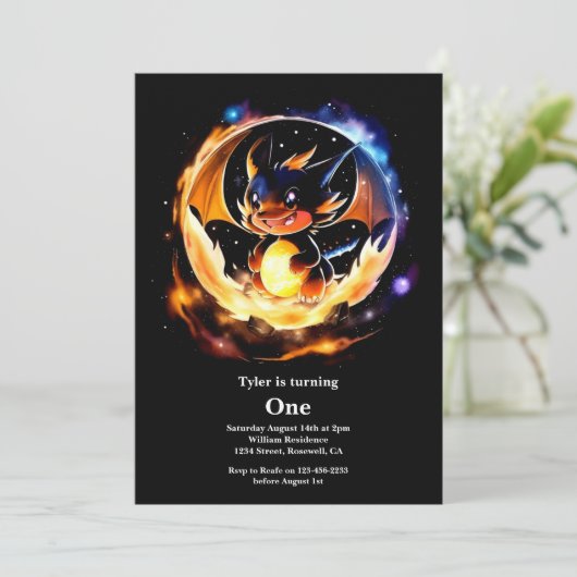 Dragon 1. Geburtstag Einladung (Stehend Vorderseite)