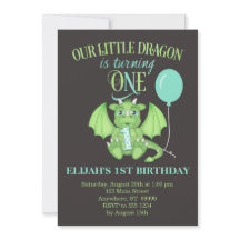 Dragon 1st Birthday Einladung mit optionalem Foto