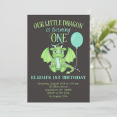 Dragon 1st Birthday Einladung mit optionalem Foto (Stehend Vorderseite)