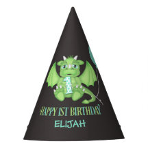 Dragon 1st Birthday Paper Party hat Personalisiert
