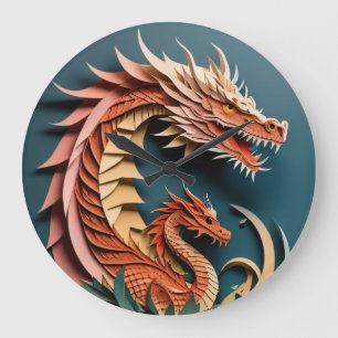Dragon 3D Paper Art Design T - Shirt Große Wanduhr