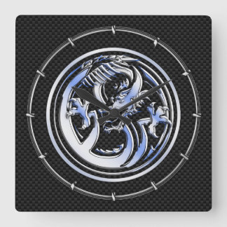 Dragon Abzeichen im Chrome-Stil auf Carbon Fibre P Quadratische Wanduhr