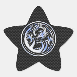 Dragon Abzeichen im Chrome-Stil auf Carbon Fibre P Stern-Aufkleber