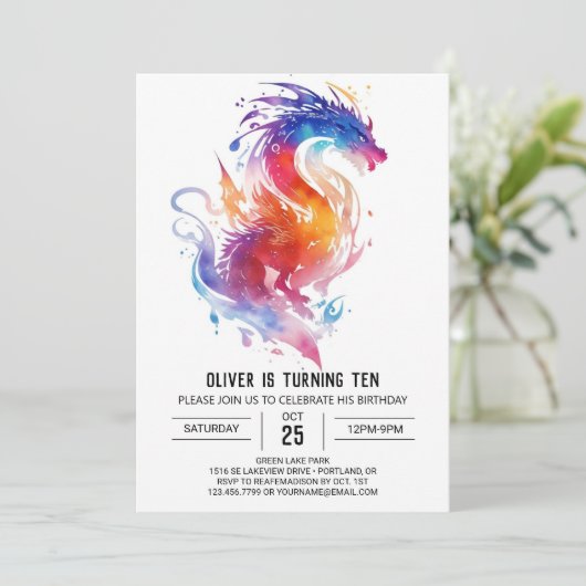 Dragon Adventure Enchanted Birthday Einladung (Stehend Vorderseite)