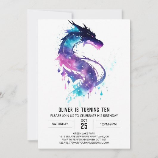 Dragon Adventure Printable Birthday Einladung (Vorderseite)