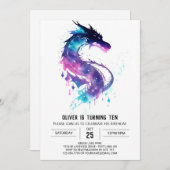 Dragon Adventure Printable Birthday Einladung (Vorne/Hinten)