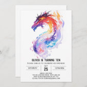 Dragon Adventure Watercolor Einladung (Vorne/Hinten)