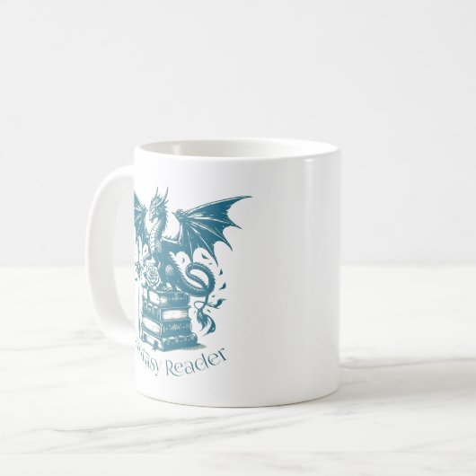 Dragon and Books Fantasy Reader Kaffeetasse (Vorderseite Links)
