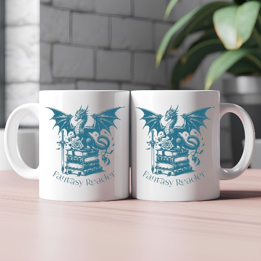 Dragon and Books Fantasy Reader Kaffeetasse