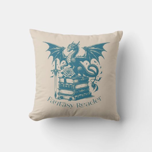 Dragon and Books Fantasy Reader Kissen (Vorderseite)