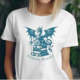 Dragon and Books Fantasy Reader T-Shirt