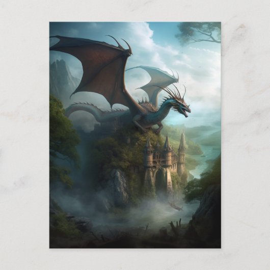 Dragon and Castle Fantasy Postcard Postkarte (Vorderseite)