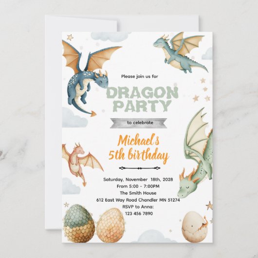 Dragon and eggs birthday Invitation Einladung (Vorderseite)
