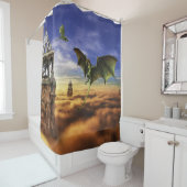 Dragon and Elf Fairy Sky Fantasy Landscape Duschvorhang (Beispiel)