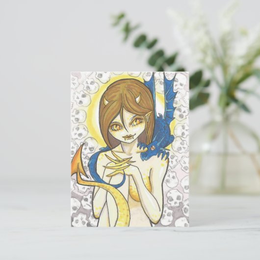 Dragon and Nymph Skulls Fantasy Art Postcard Postkarte (Stehend Vorderseite)