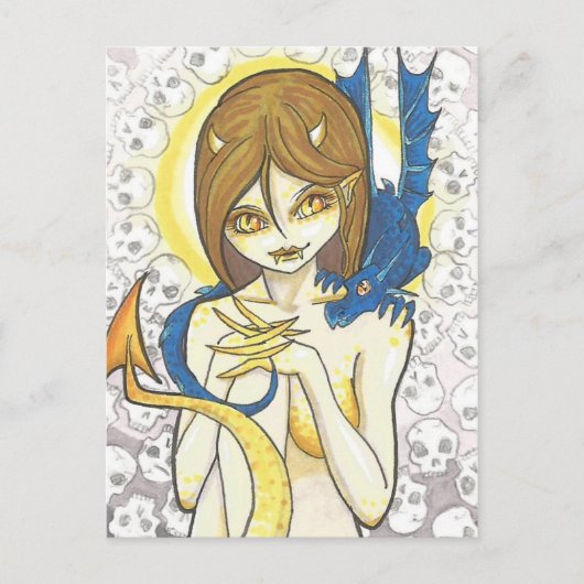 Dragon and Nymph Skulls Fantasy Art Postcard Postkarte (Vorderseite)