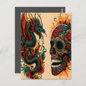Dragon and Sugar Skull Day of the Dead Art Postkarte (Vorne/Hinten)