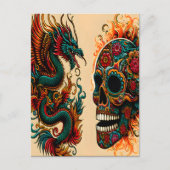 Dragon and Sugar Skull Day of the Dead Art Postkarte (Vorderseite)