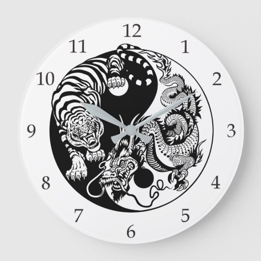 dragon and tiger yin yang symbol große wanduhr (Vorderseite)