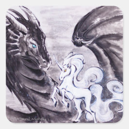 Dragon and Unicorn // Courship Holiday Card Quadratischer Aufkleber