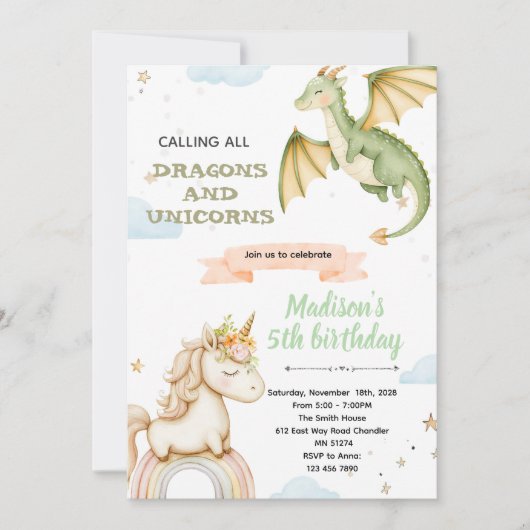 Dragon and unicorn Party Invitation Einladung (Vorderseite)