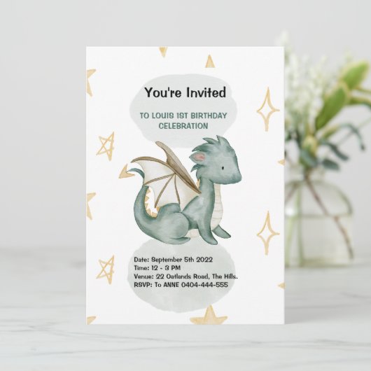 Dragon Aquarellgeburt Einladung (Stehend Vorderseite)